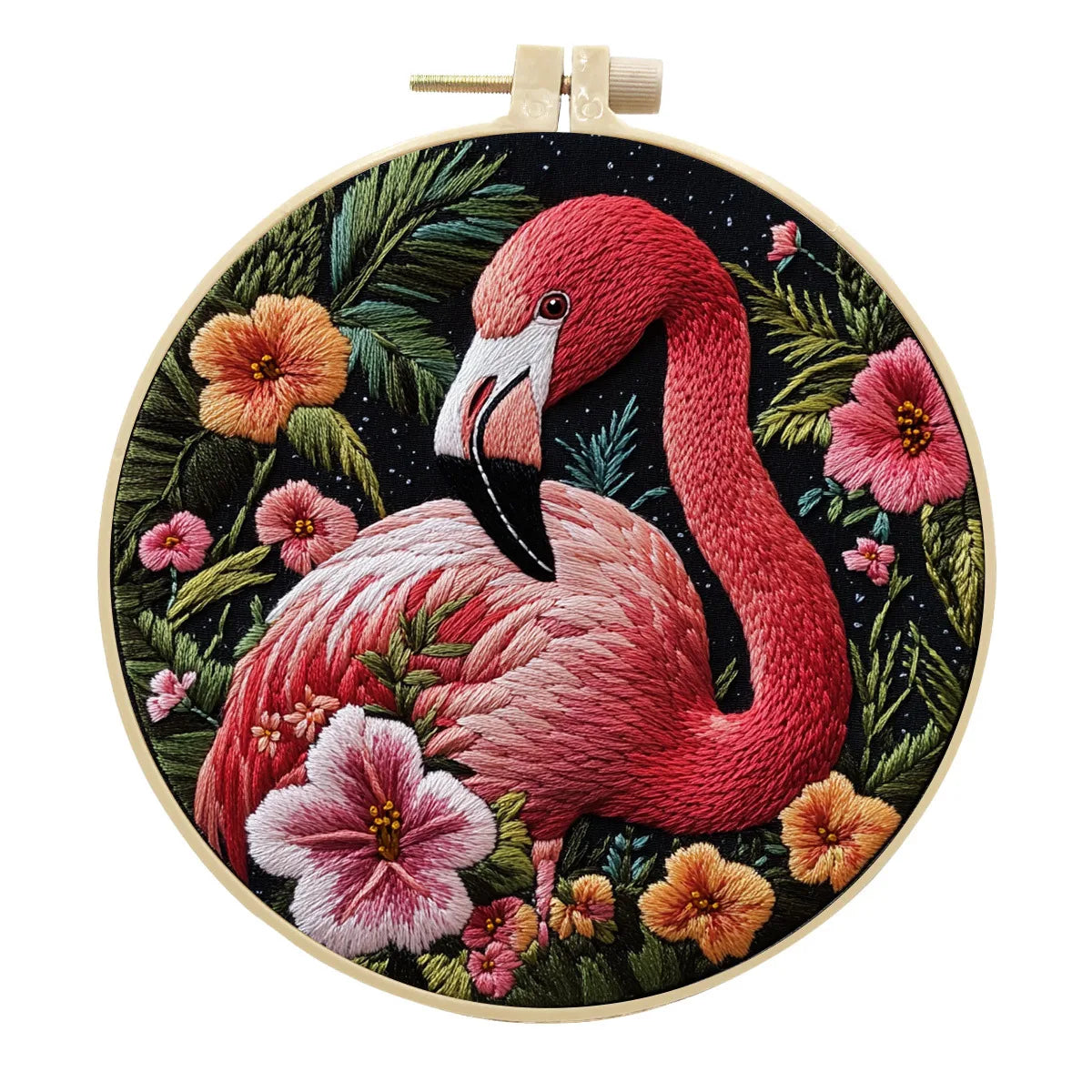 Borduurpakket rond - Flamingo bloemen starterset met patroon en accessoires