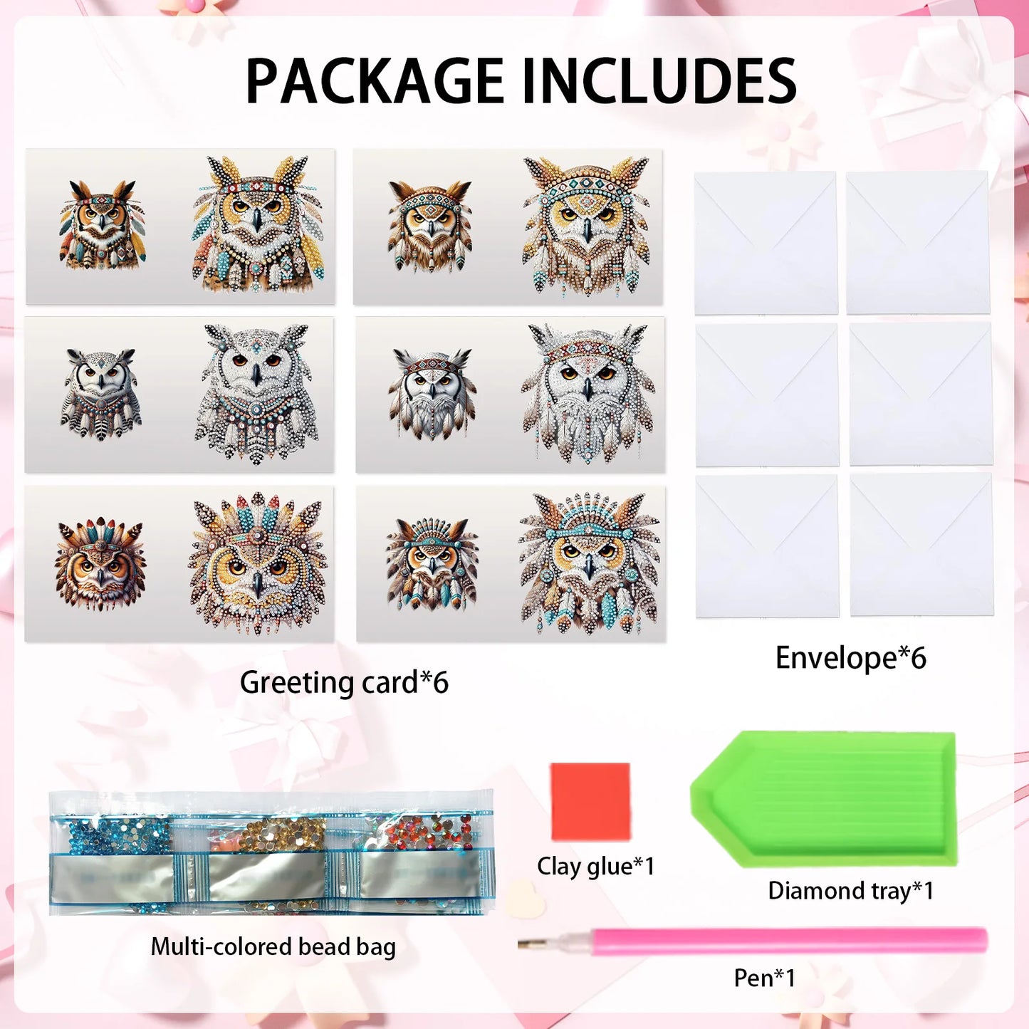 Diamond Painting Wenskaarten set - 6 Luxe Kaarten met Uilenontwerp