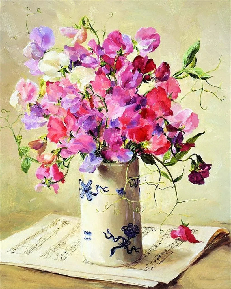 Schilderen op nummer – Bloemen met Rozen en Pioenen op Canvas