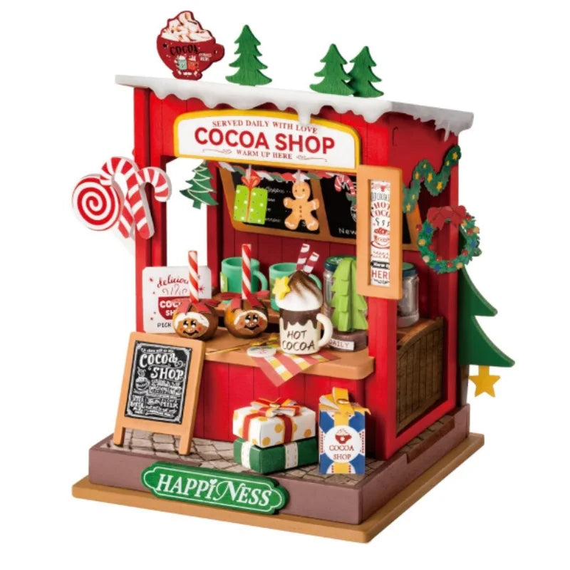 Zelfbouw miniatuur huisje met kersthaard – knus wintertafereel