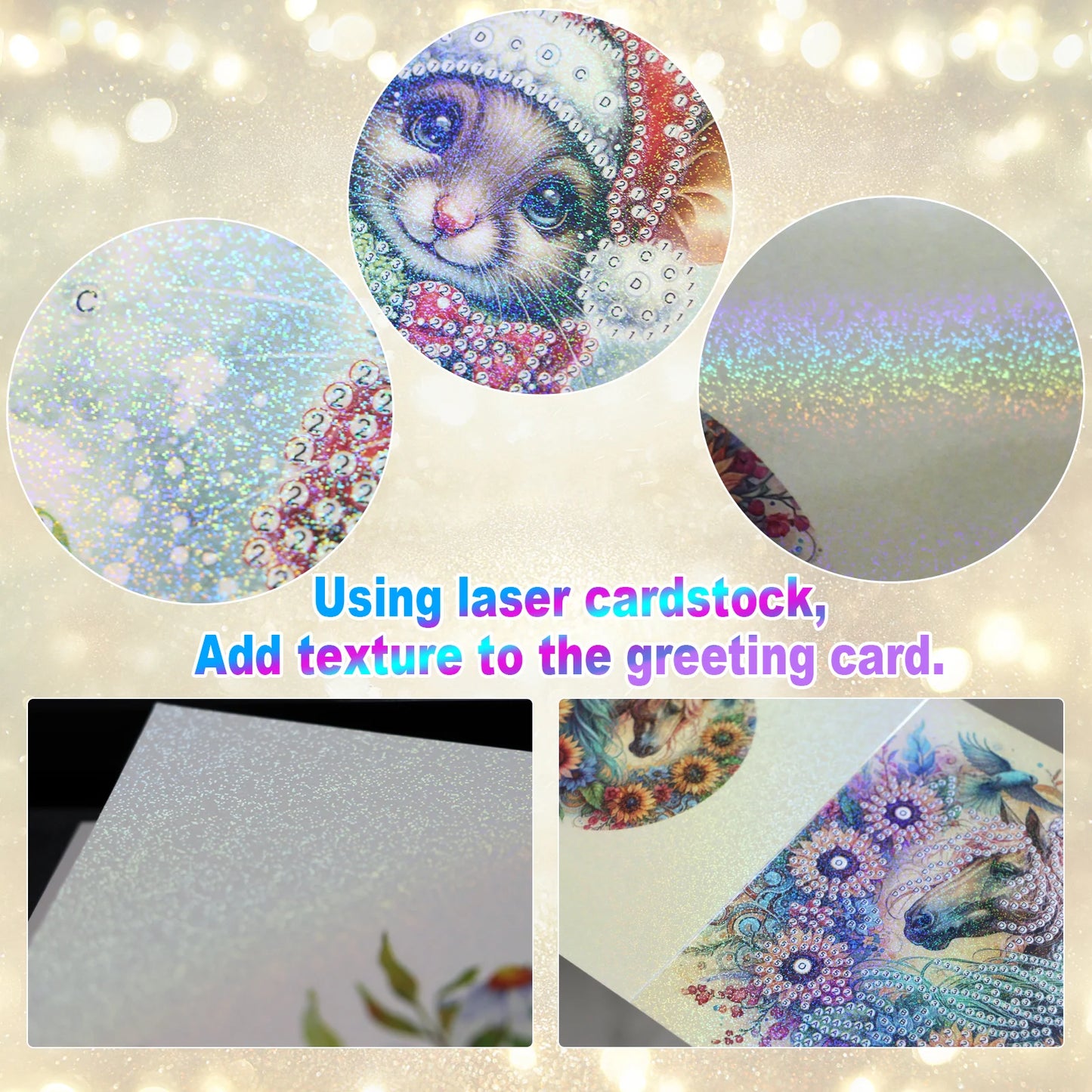 Diamond Painting Kerstkaarten set – 6 stuks met enveloppen en feestelijk design