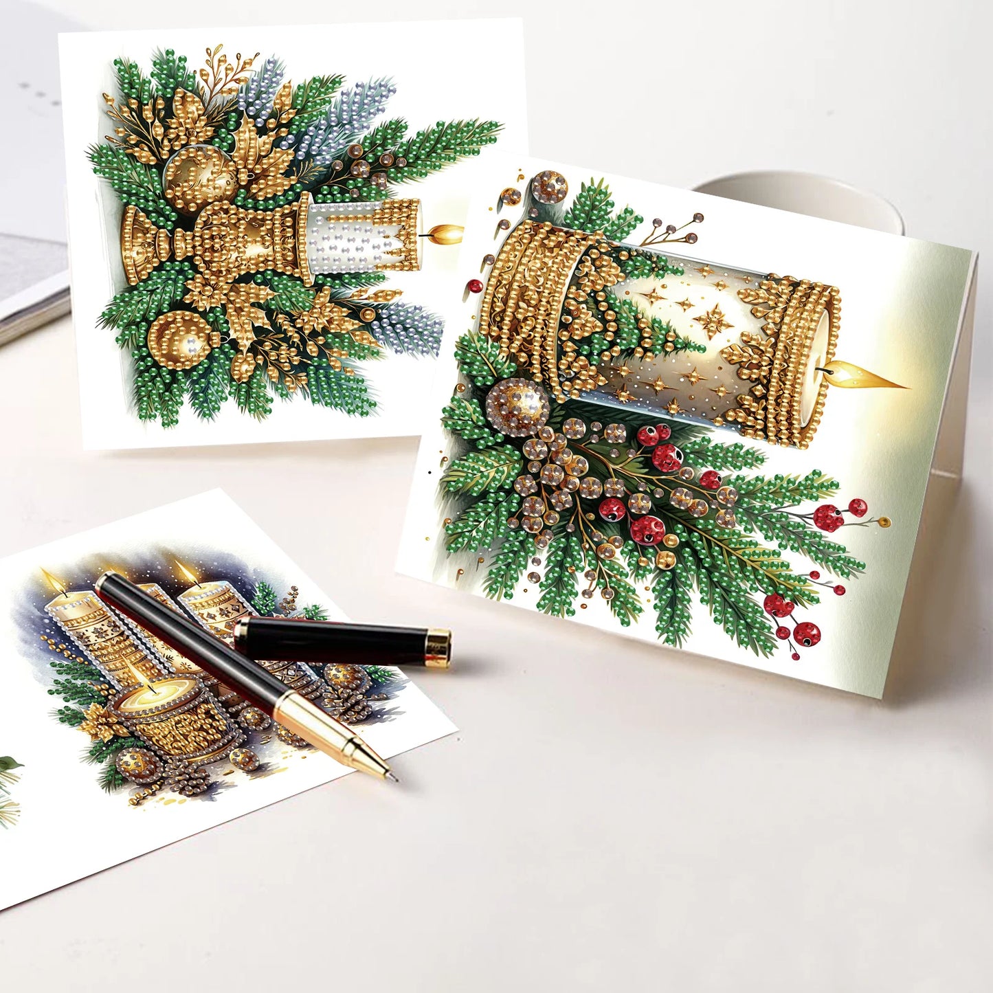 Diamond Painting Kerstkaarten set – 6 luxe kerstkaarten met enveloppen