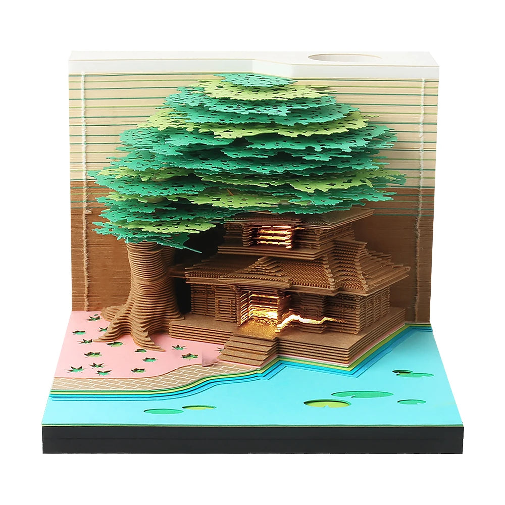 3D Papier Sculptuur Kalender Sakura Boomhuis – Uniek Bureau Decor - 2026