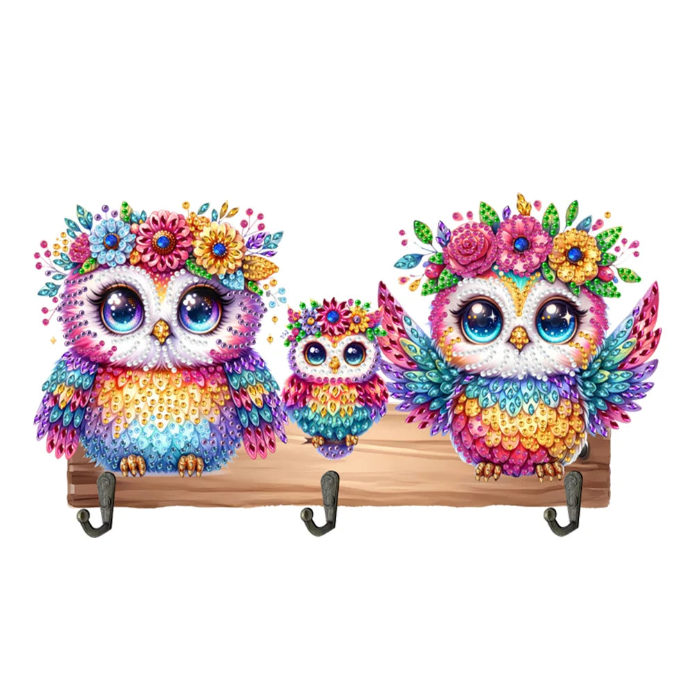 Diamond Painting Kapstok/Sleutelrek - Houten Libelle & Bloemen met Steentjes