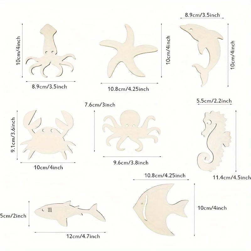 Houten figuur om zelf te kleuren/schilderen – Zeedieren set van 24