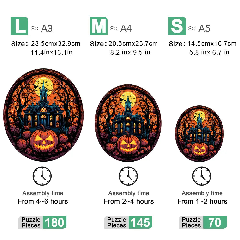 Houten figuren puzzel - Halloween Pompoen | 3D puzzel met unieke vormen