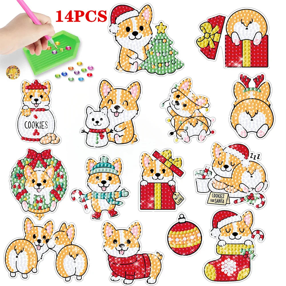 Diamond Painting Sticker set - Schattige Corgi Kerst