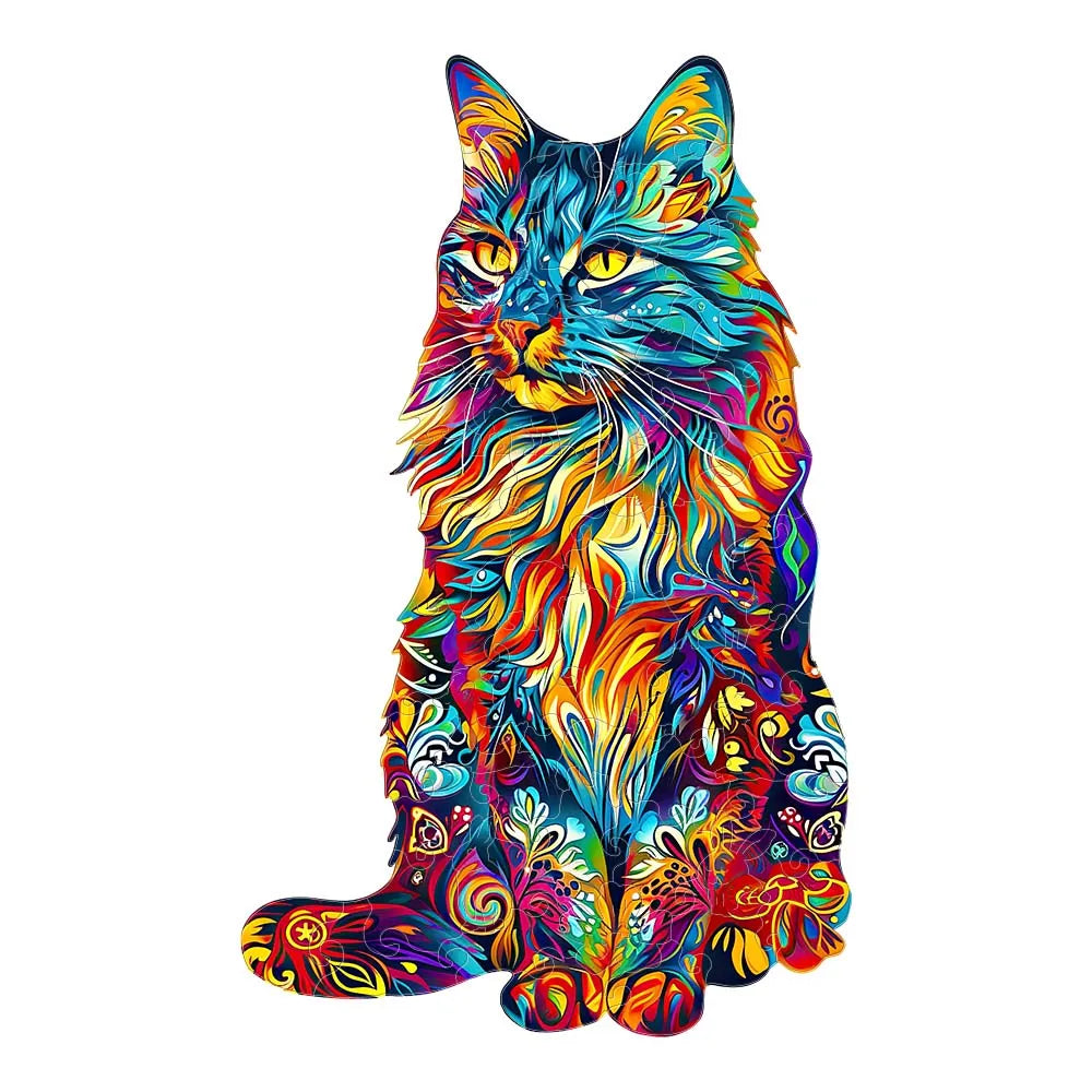 Houten figuren puzzel - Kat in Cadeauverpakking - Unieke en Luxe Geschenkoptie