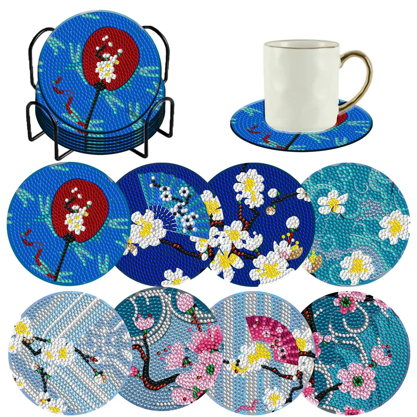 Diamond Painting Onderzetters Bloemen - Set van 8 stuks