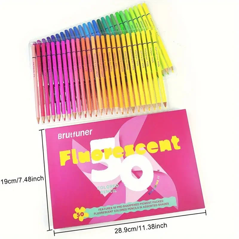 Kleurpotloden set 50 stuks – Neon & Fluorescerende kleuren