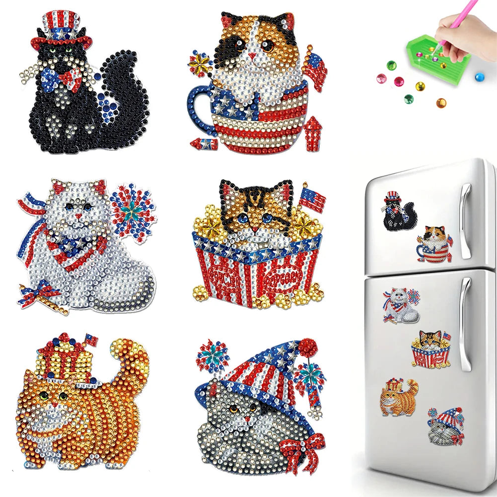 Diamond Painting Magneten – Set van 6 Koelkastmagneten (Eten, Bloemen of Amerikaanse Thema's)