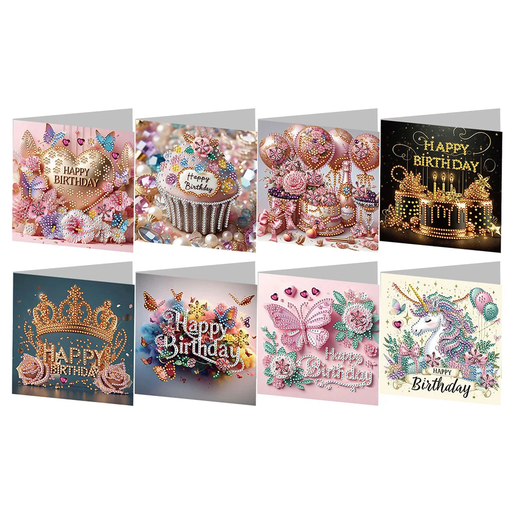 Diamond Painting Verjaardagskaarten set - 8 stuks