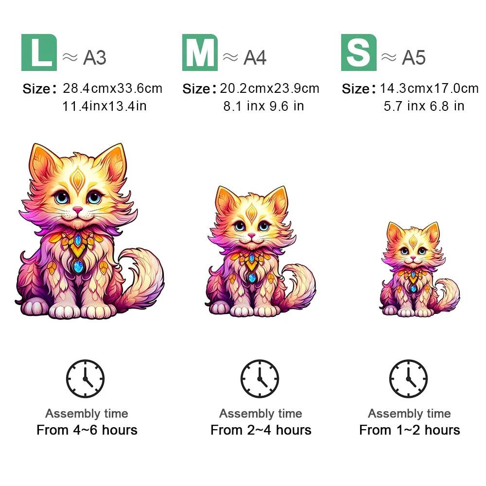 Houten figuren puzzel - Kleurige Kat (Onregelmatige vormen, cadeauverpakking)