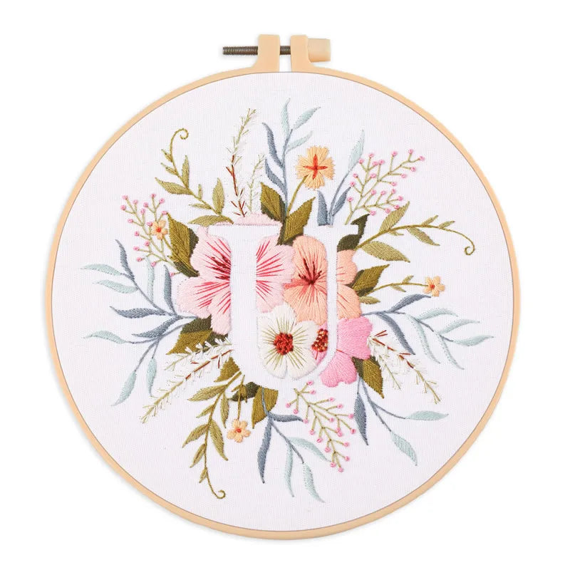 Borduurpakket Rond Bloemen Alfabet O-Z Kruissteek voor Beginners
