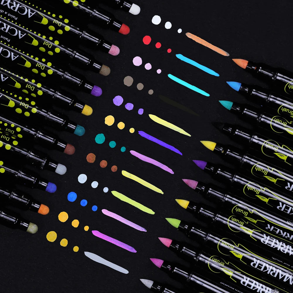 Stiften set 24 kleuren acryl met dubbele punt voor schilderen en knutselen