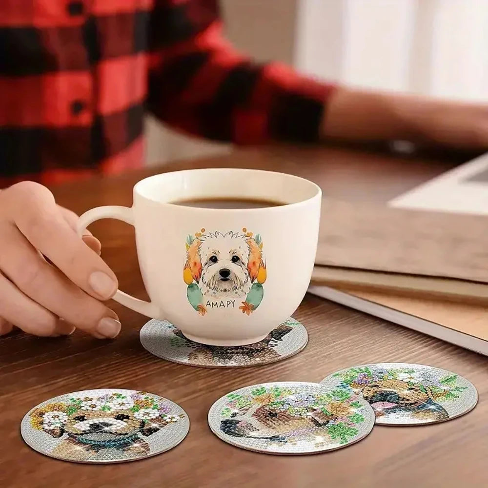 Diamond Painting Onderzetters - Mandala Puppy Set (8 stuks) met Houder