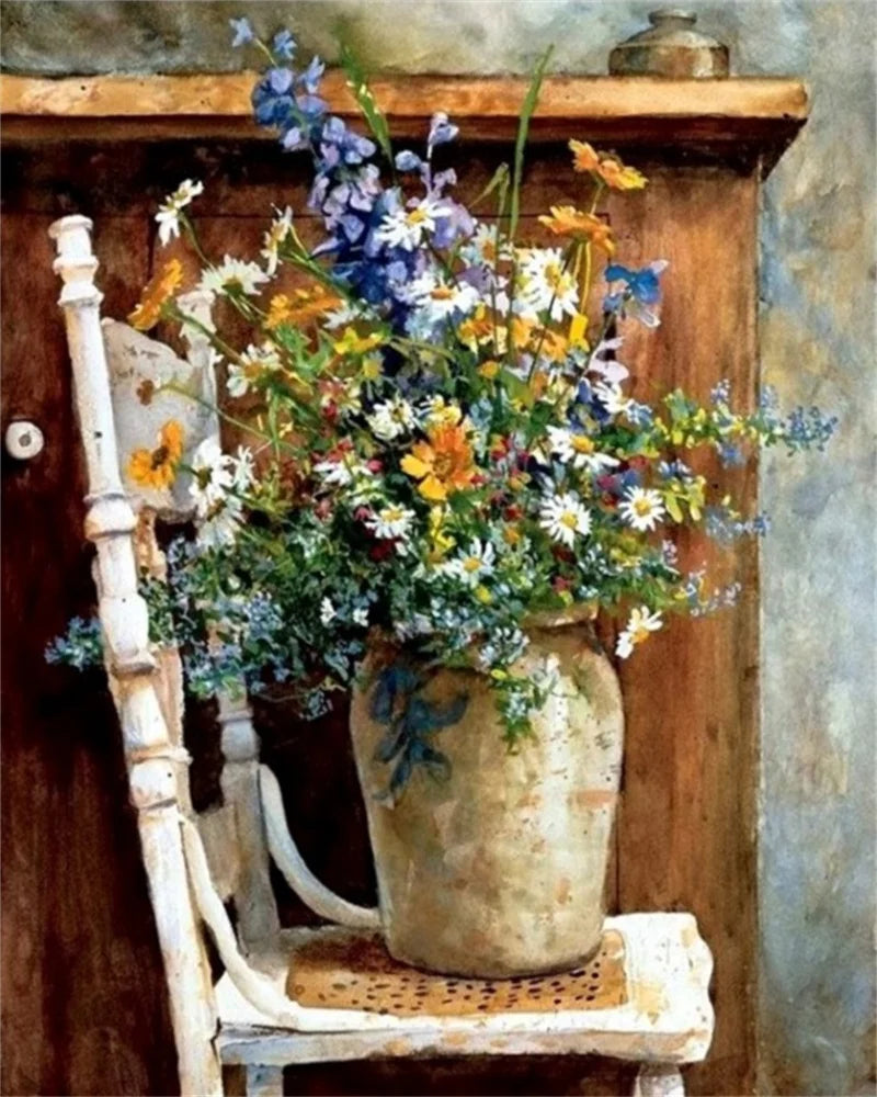 Schilderen op nummer – Bloemen met Rozen en Pioenen op Canvas
