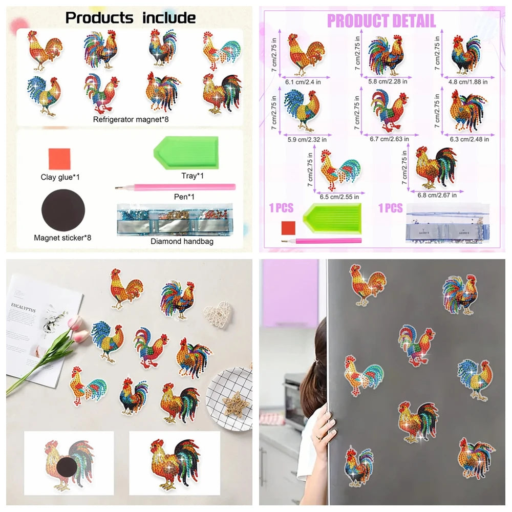 Diamond Painting Magneten Honden – Set van 8 Koelkastmagneten