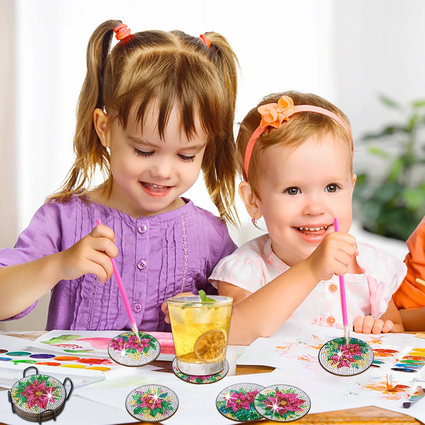 Diamond Painting Onderzetters Bloemen – Set van 10 met Houder