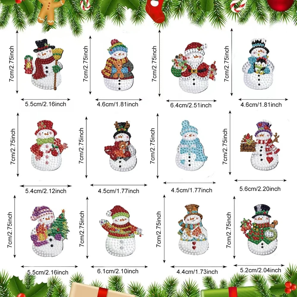 Diamond Painting Sleutelhanger set Kerst – 12 dubbelzijdige hangers - YSK228