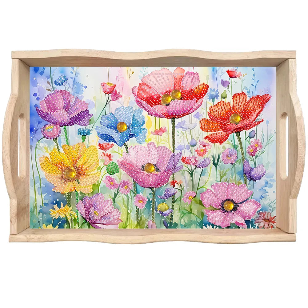 Diamond Painting Dienblad met Handvat - Houten Decoratief Dienblad met Kleurrijke Patronen - Voor Ontbijt, Snacks en Decoratie