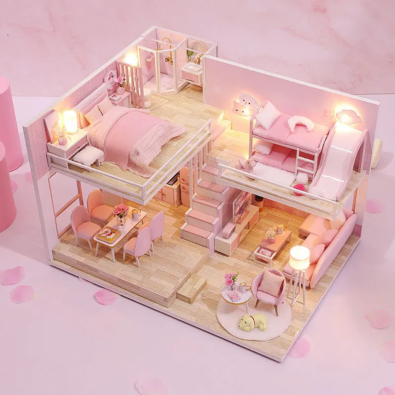 Zelfbouw Miniatuurhuisje met Meubels en Verlichting – Hout en Decoratie