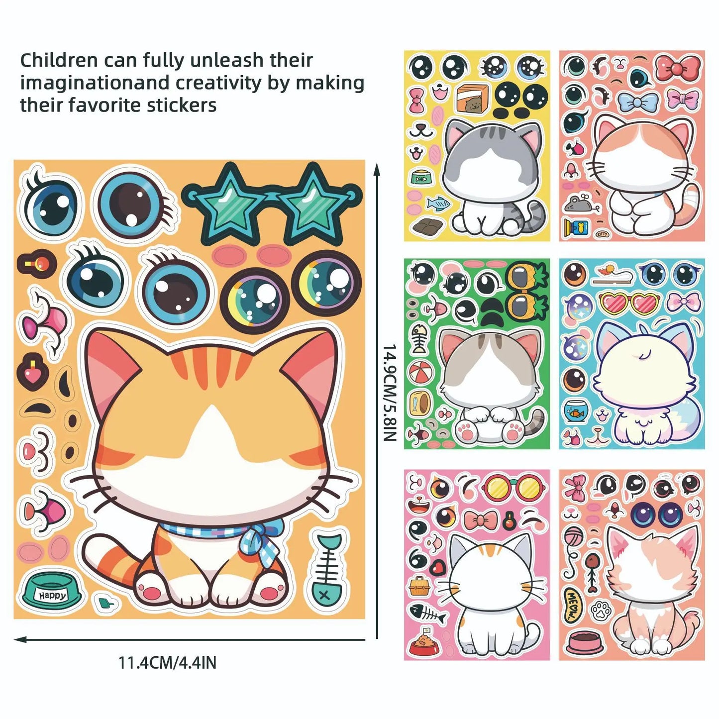 Sticker pret – Schattige Katten Puzzelstickers voor Creatief Plakplezier