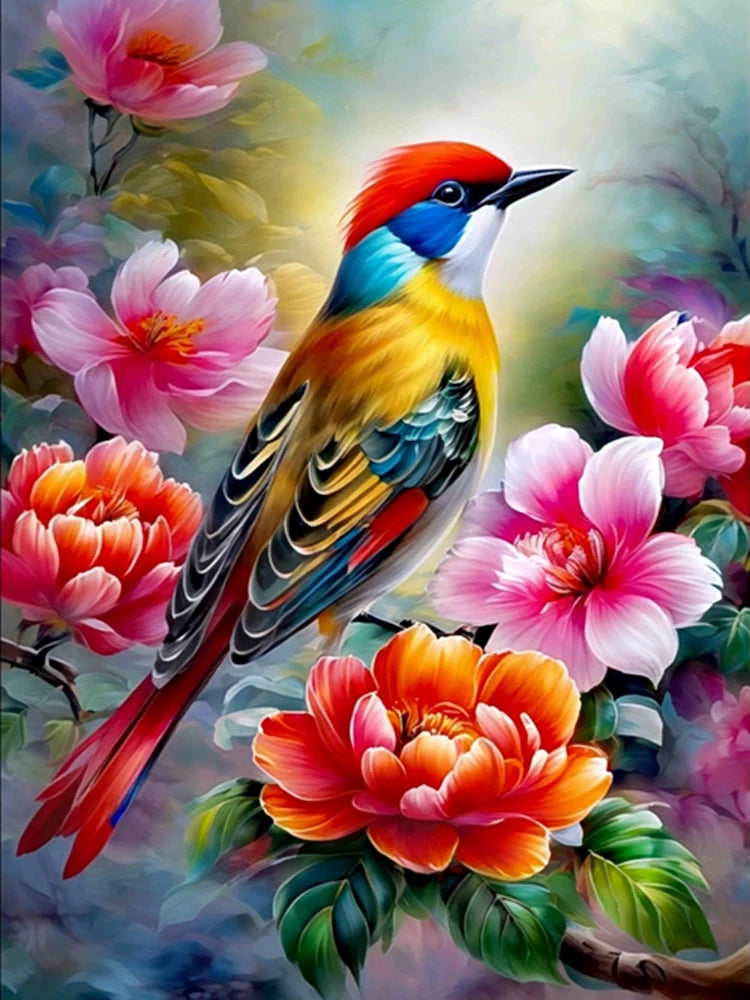 AB Diamond Painting op canvas Uil, Kolibrie en Bloemen - Volledige bedekking steentjes