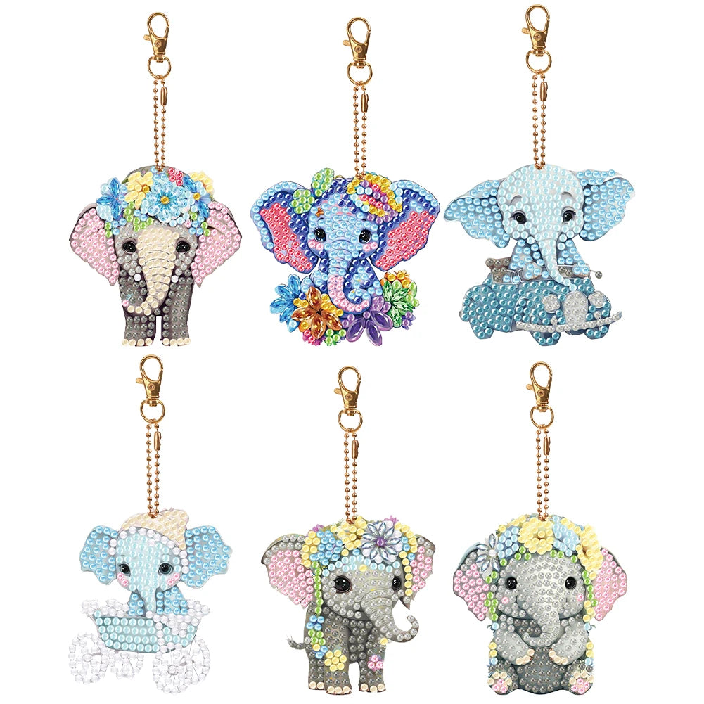 Diamond Painting Sleutelhangers Schattige Dieren | 6 Stuks Dubbelzijdig