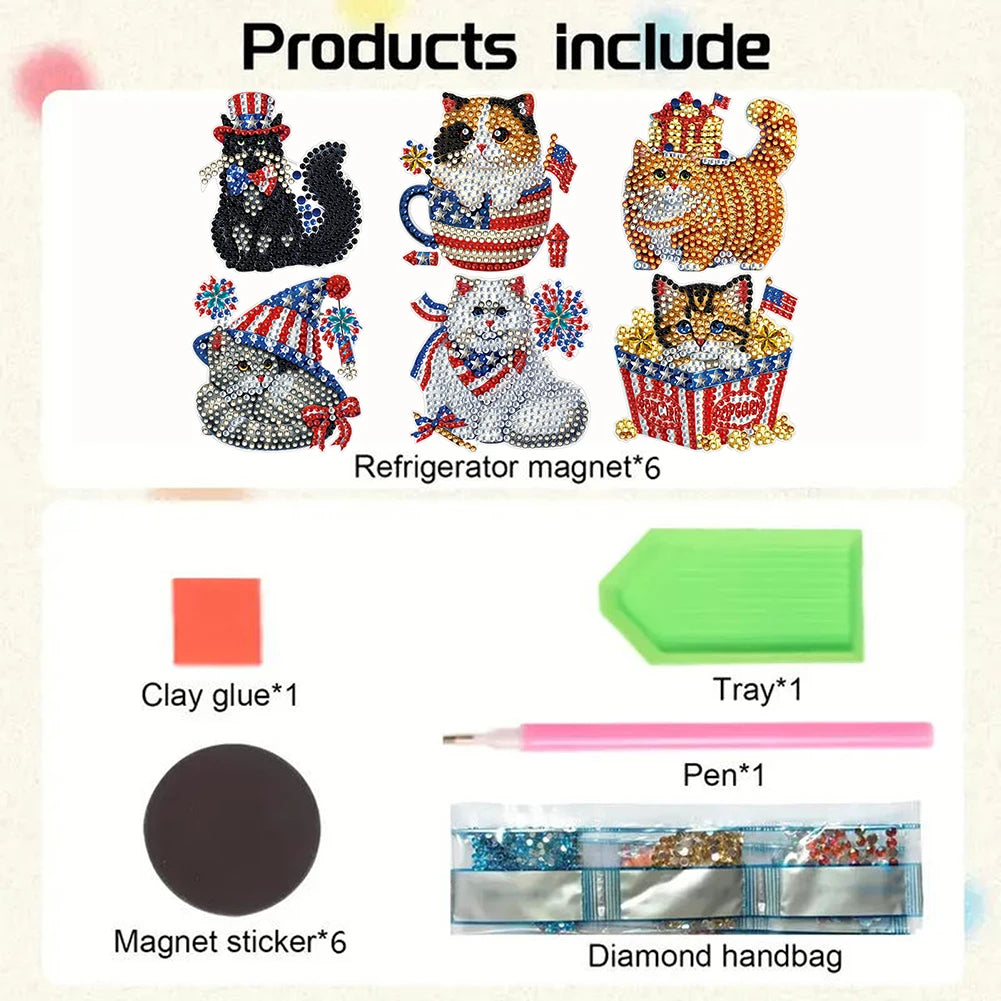 Diamond Painting Magneten – Set van 6 Koelkastmagneten (Eten, Bloemen of Amerikaanse Thema's)