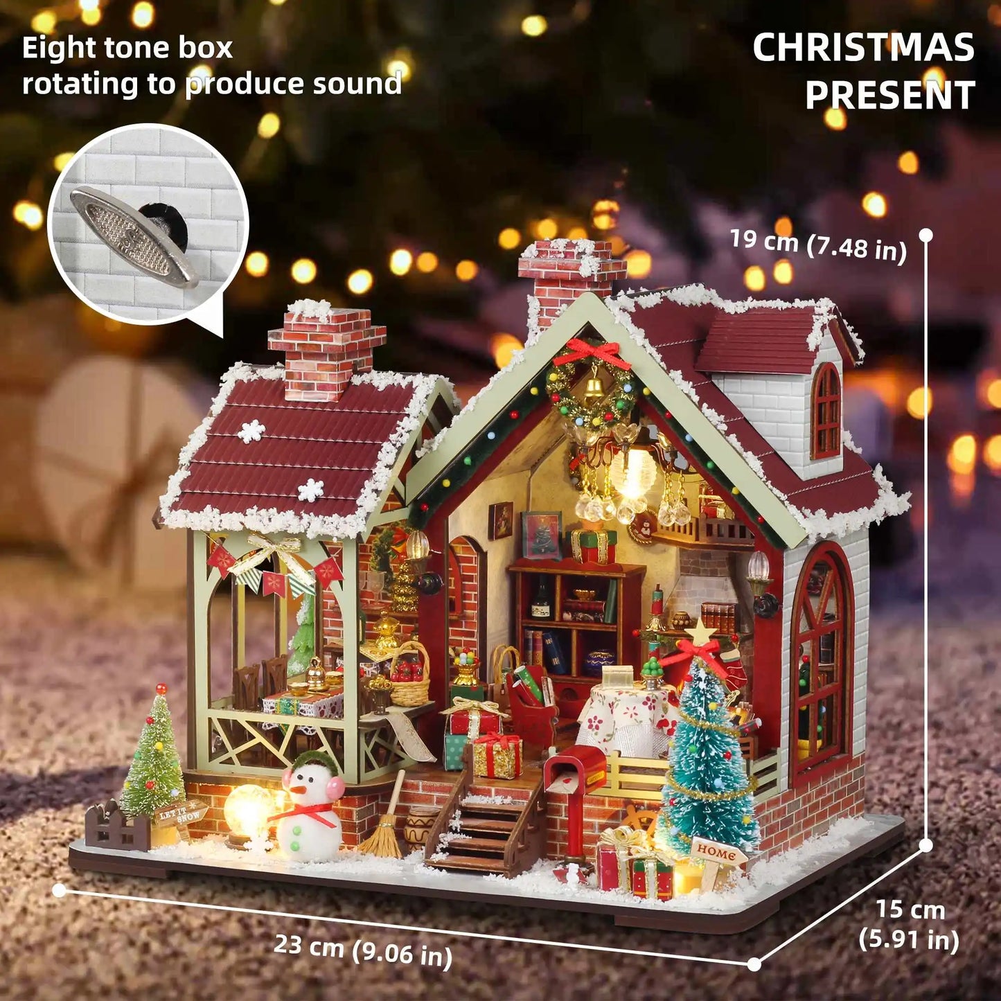 Kerst Zelfbouw miniatuur huisje Christmas Night – Warm interieur met muziekdoos