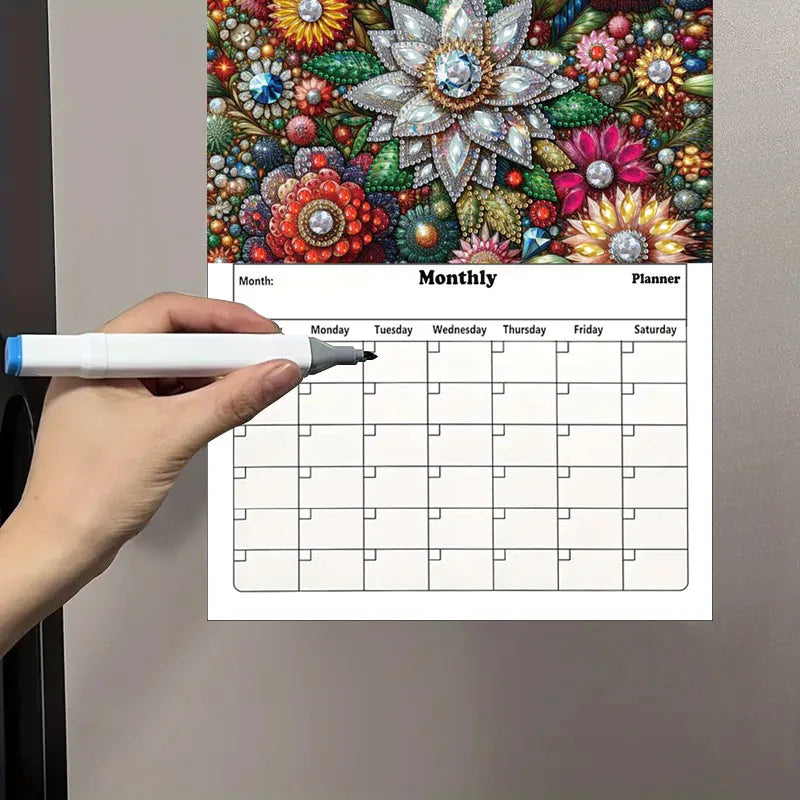 Diamond Painting Kalender 2026 met Dromerige Bloemen en Magnetisch Whiteboard