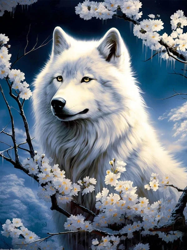 AB Diamond Painting op canvas – Wolf bij Maan en Bergen – Volledige bedekking – Keuze uit ronde of vierkante AB/Fairydust steentjes