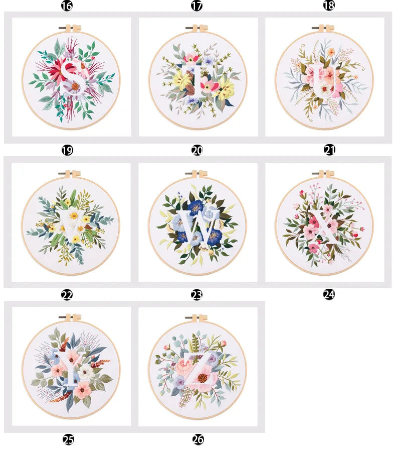 Borduurpakket Rond Bloemen Alfabet O-Z Kruissteek voor Beginners