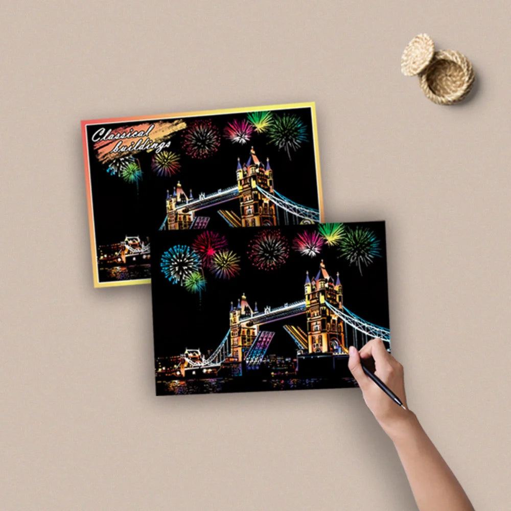 Krastekeningen Nachtelijke Stadsgezichten – Set van 4