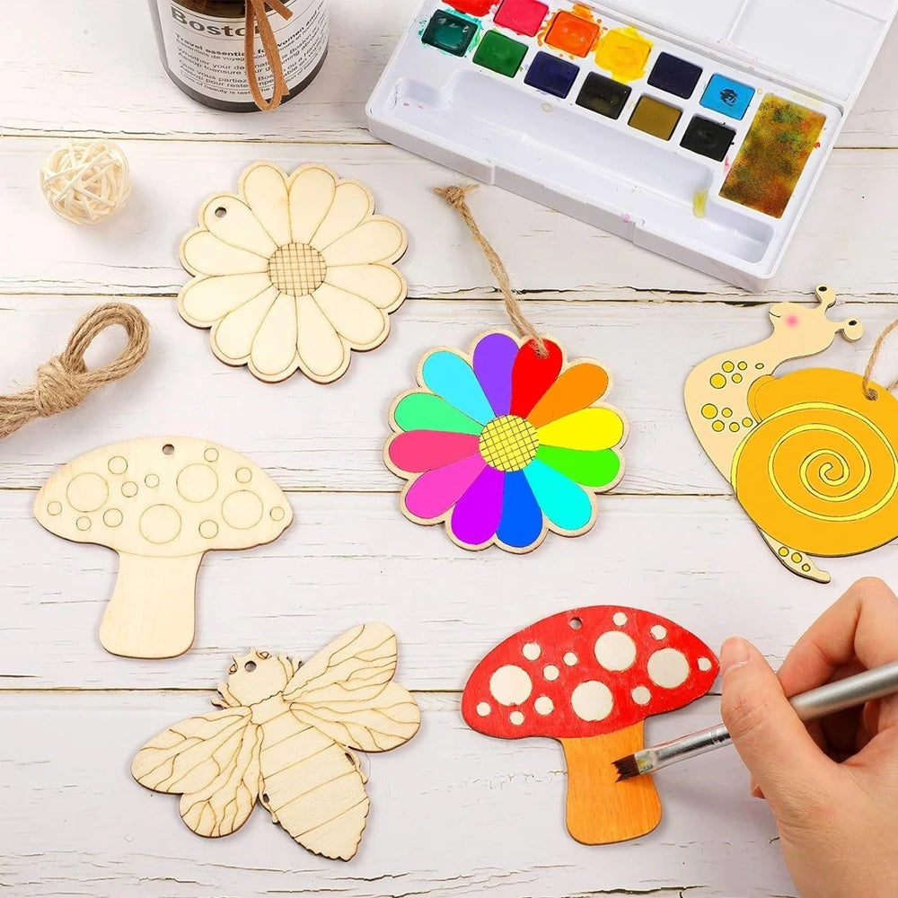Houten figuur om zelf te kleuren/schilderen – bloemen hangers (10 stuks)
