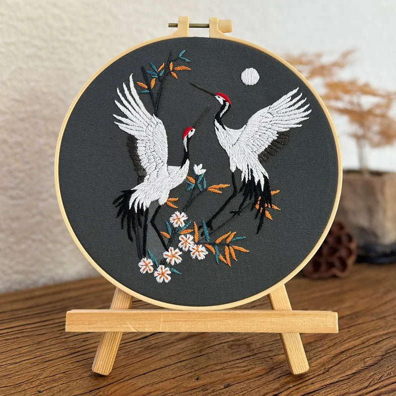 Borduurpakket Feihe – Rond Wandpaneel met Diermotief - 20cm