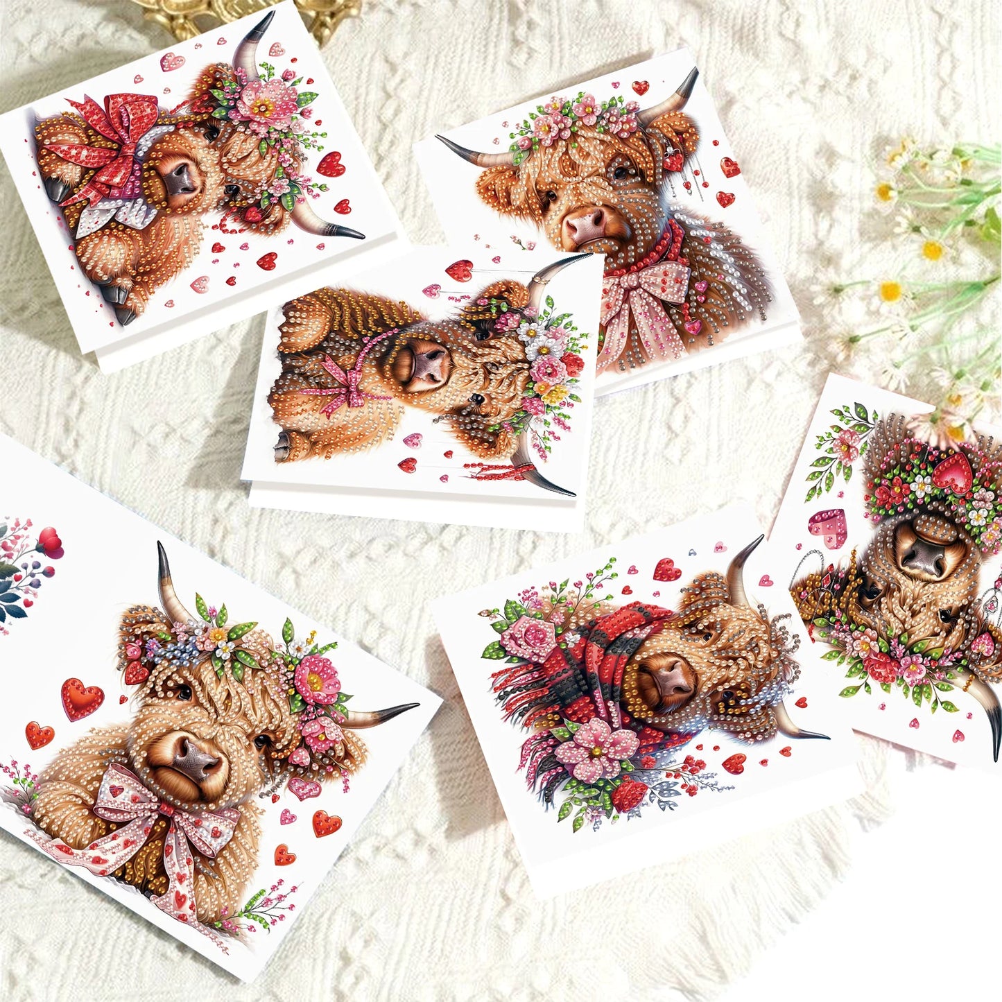 Diamond Painting Wenskaarten set - 6 Stuks met Schattige Koeien Motief