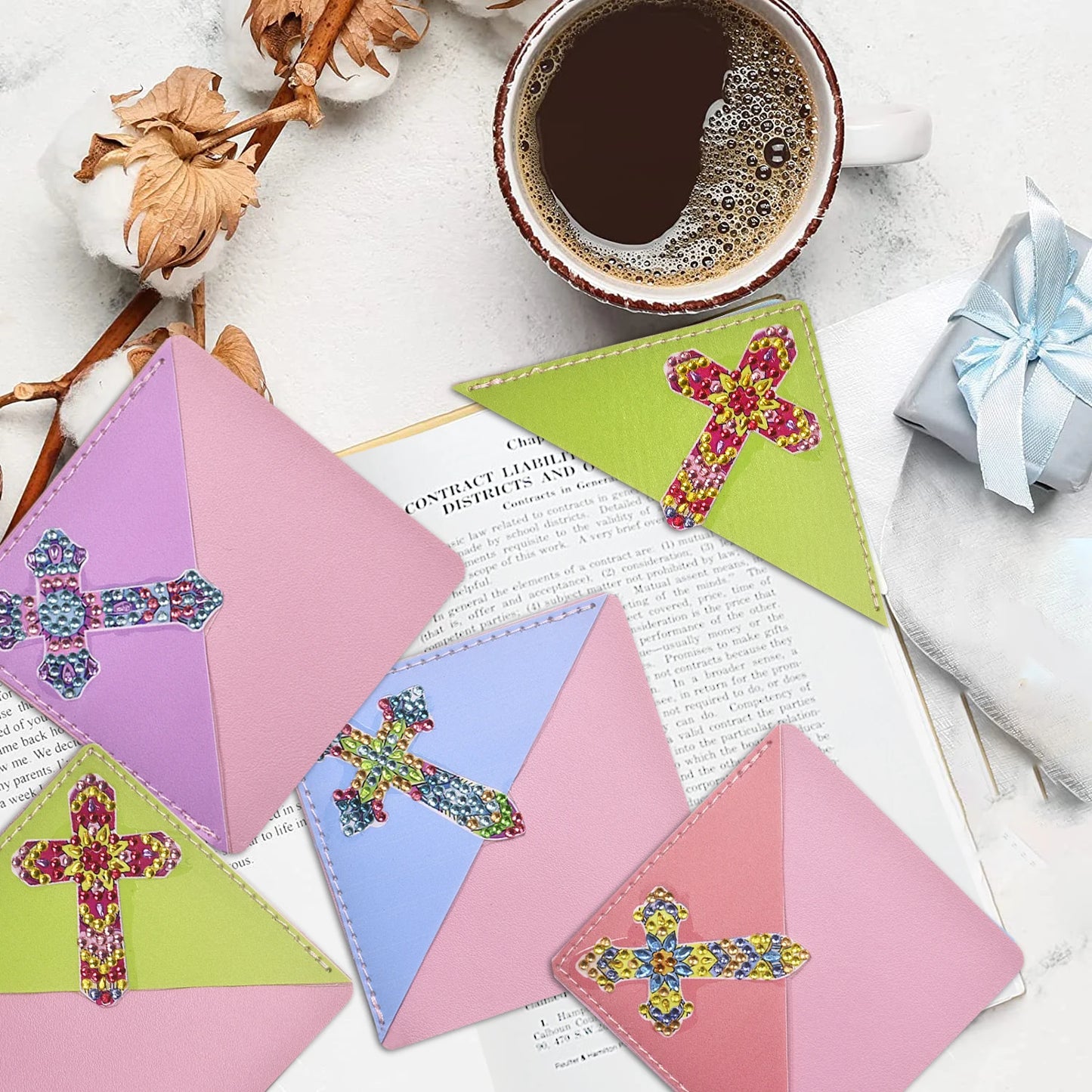 Diamond Painting Boekenlegger Hoeken Set van 4 met PU Leer en Strass