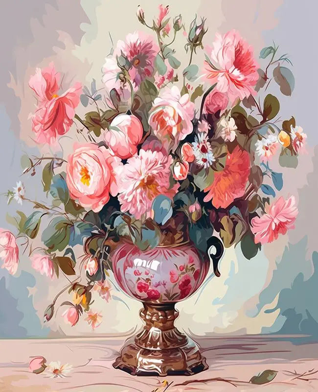 Schilderen op nummer Bloemen – Modern Bloemenontwerp op Linnen Canvas met Acrylverf