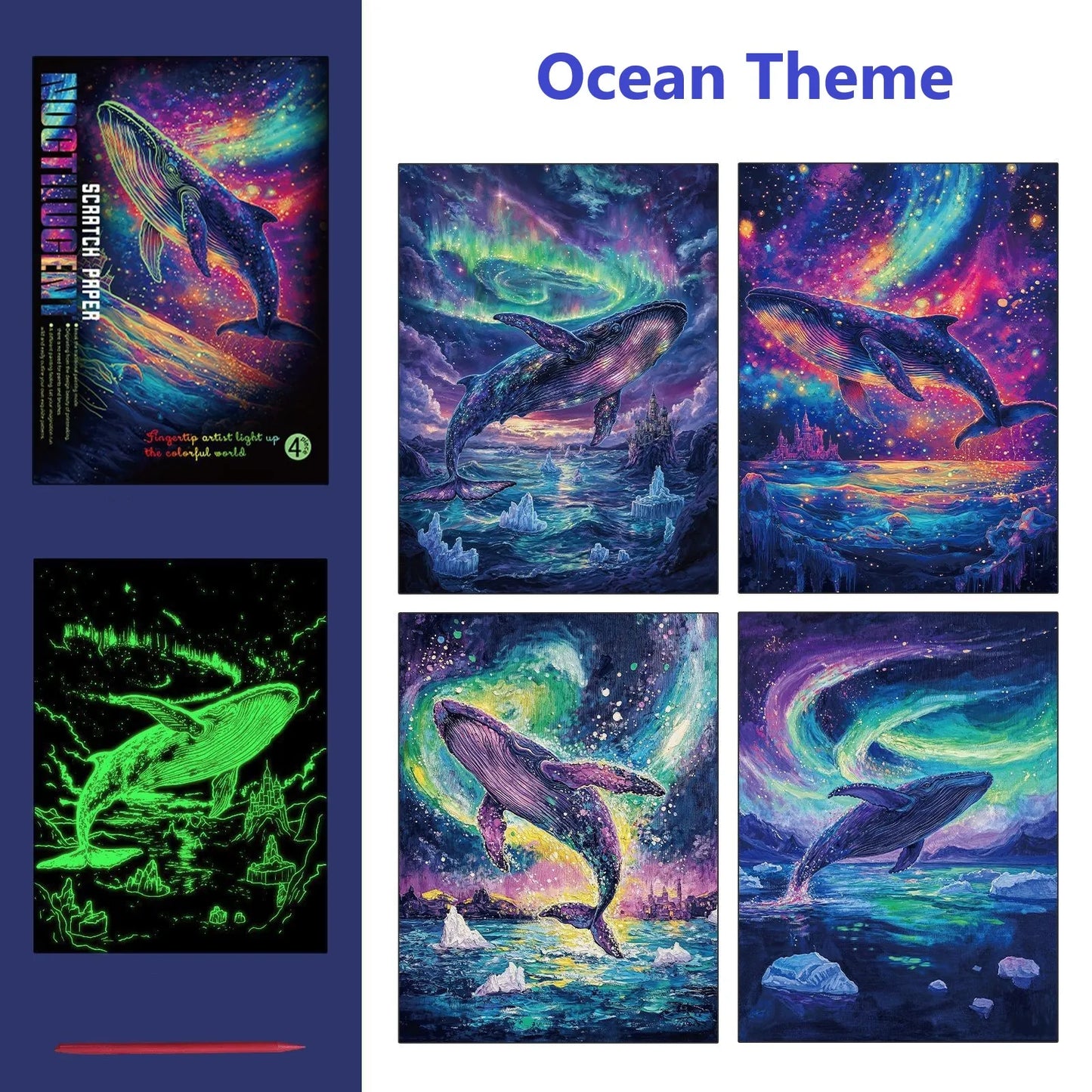 Krastekening Glow in the dark Regenboog Schilderij - Set van 4