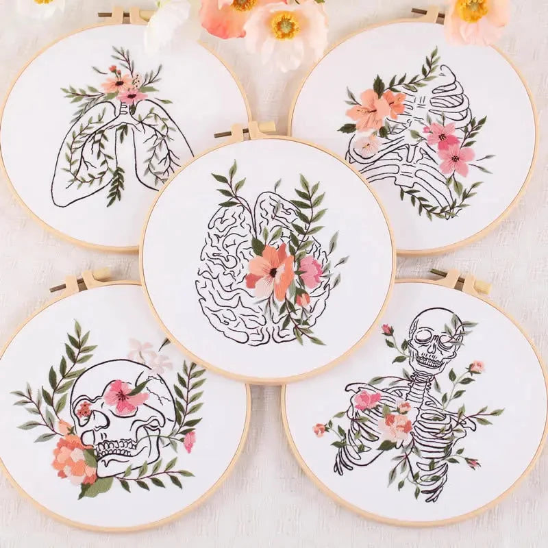 Borduurpakket Rond – Compleet DIY Set met Schedelpatroon en Borduurstoffen
