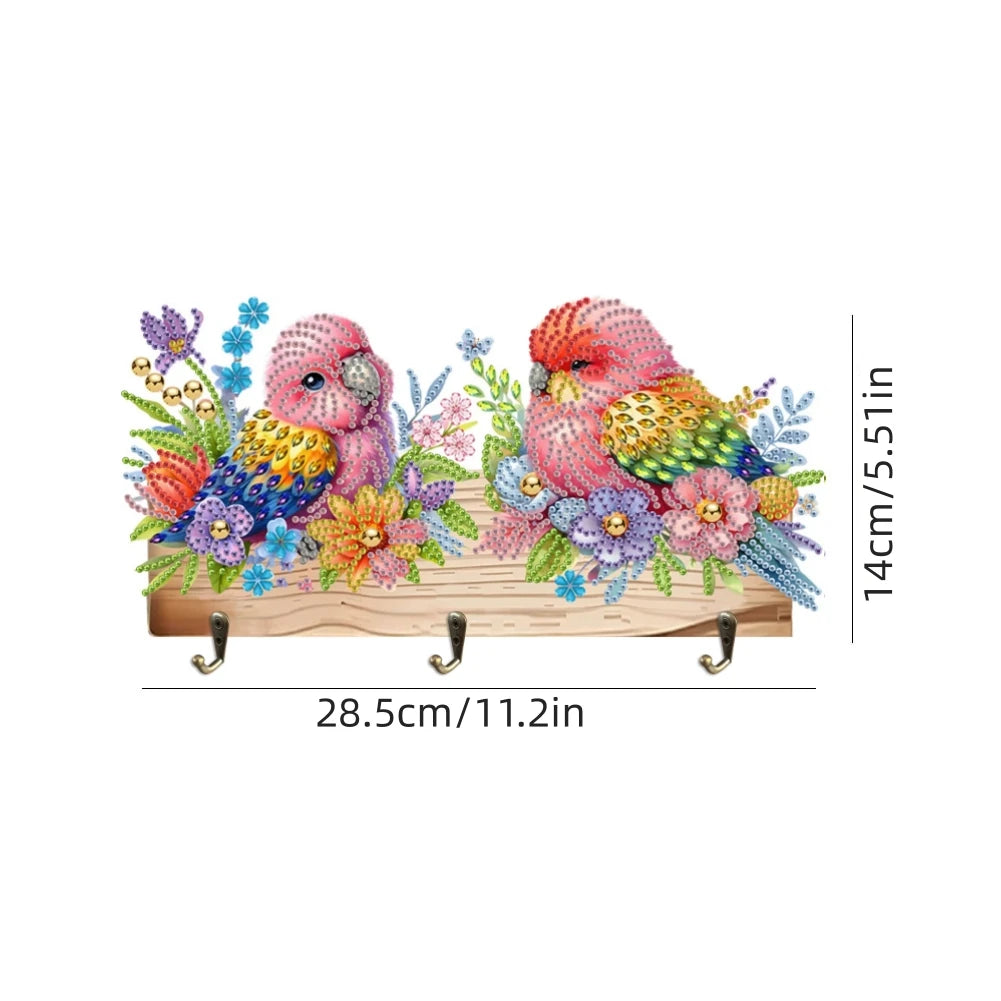 Diamond Painting Kapstok/Sleutelrek – Houten Wandrek met 3 Haken en Diamond Painting Steentjes