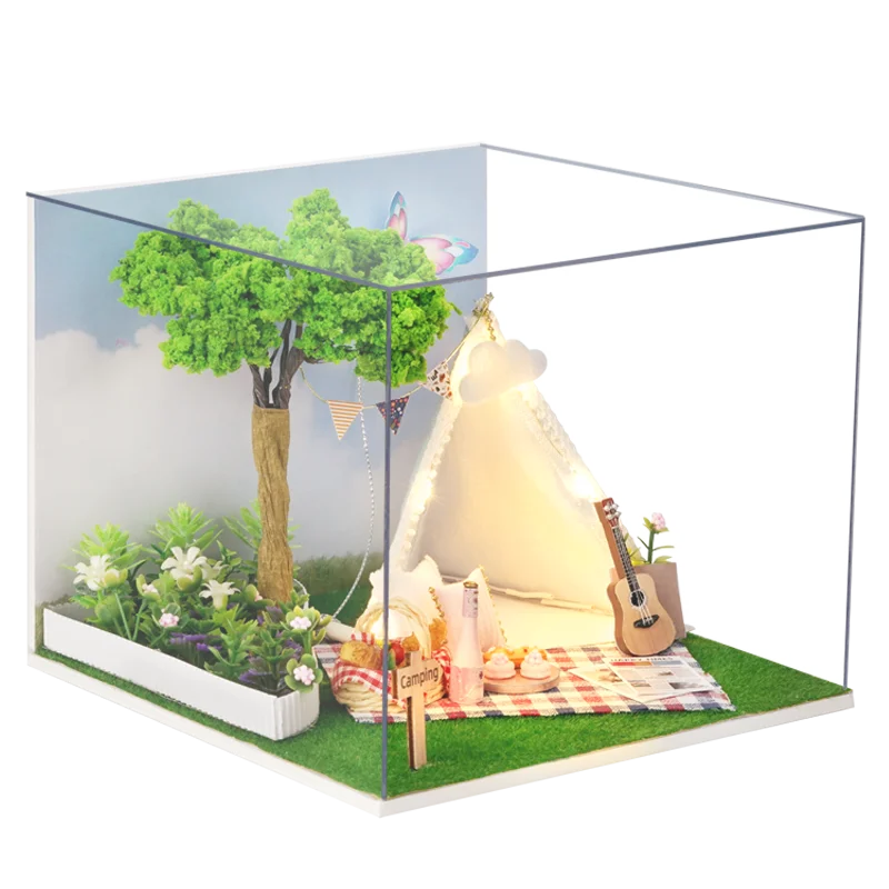 Zelfbouw Miniatuurhuisje met Meubels en Verlichting – H029 met stofkap