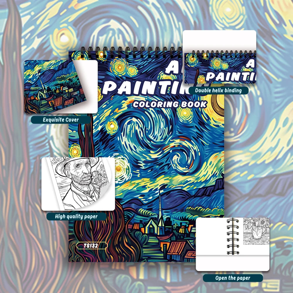 Kleurboek voor volwassenen – Vincent van Gogh inspiratie, 30 stevige pagina's