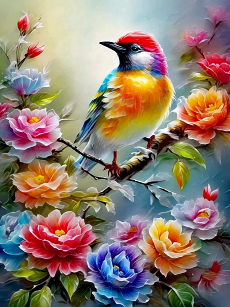 AB Diamond Painting op canvas Uil, Kolibrie en Bloemen - Volledige bedekking steentjes