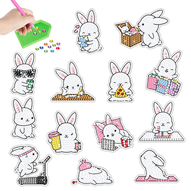 Diamond Painting Sticker set - Schattige Witte konijntjes