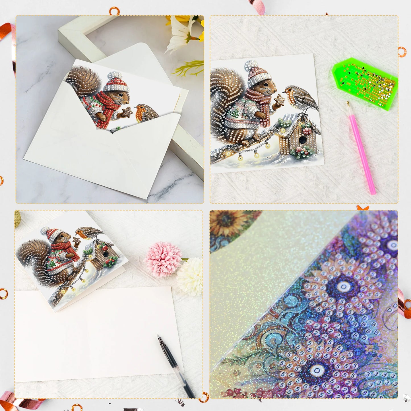 Diamond Painting Kerstkaarten set kerst eekhoorn wenskaarten met enveloppen 6 stuks