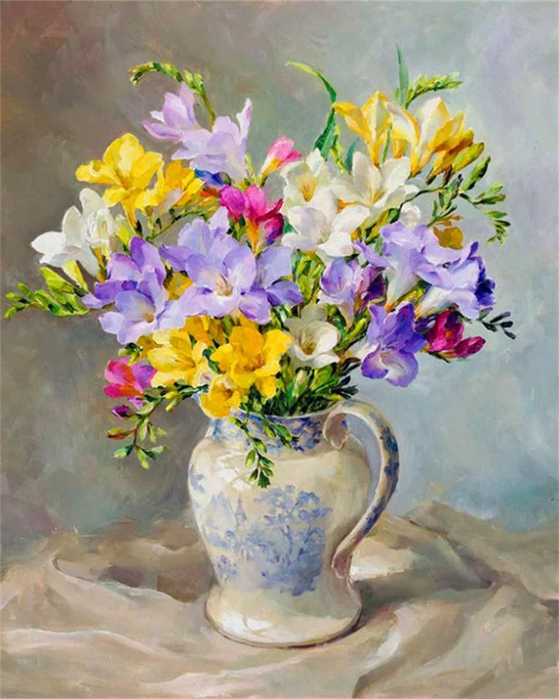 Schilderen op nummer – Bloemen met Rozen en Pioenen op Canvas