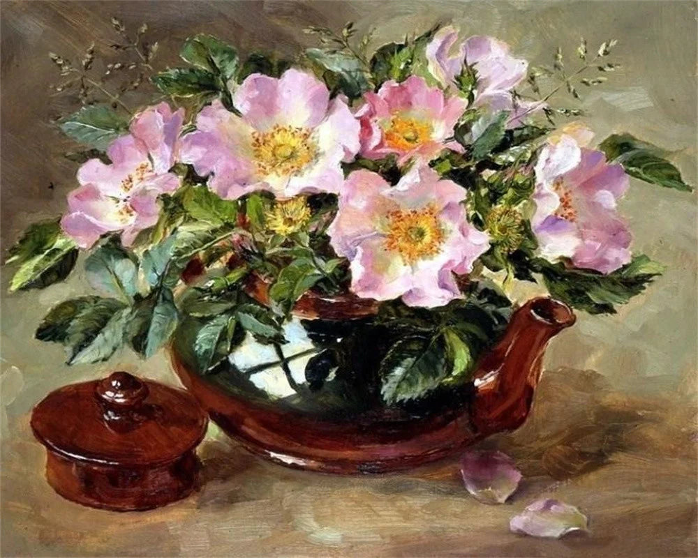 Schilderen op nummer – Bloemen met Rozen en Pioenen op Canvas